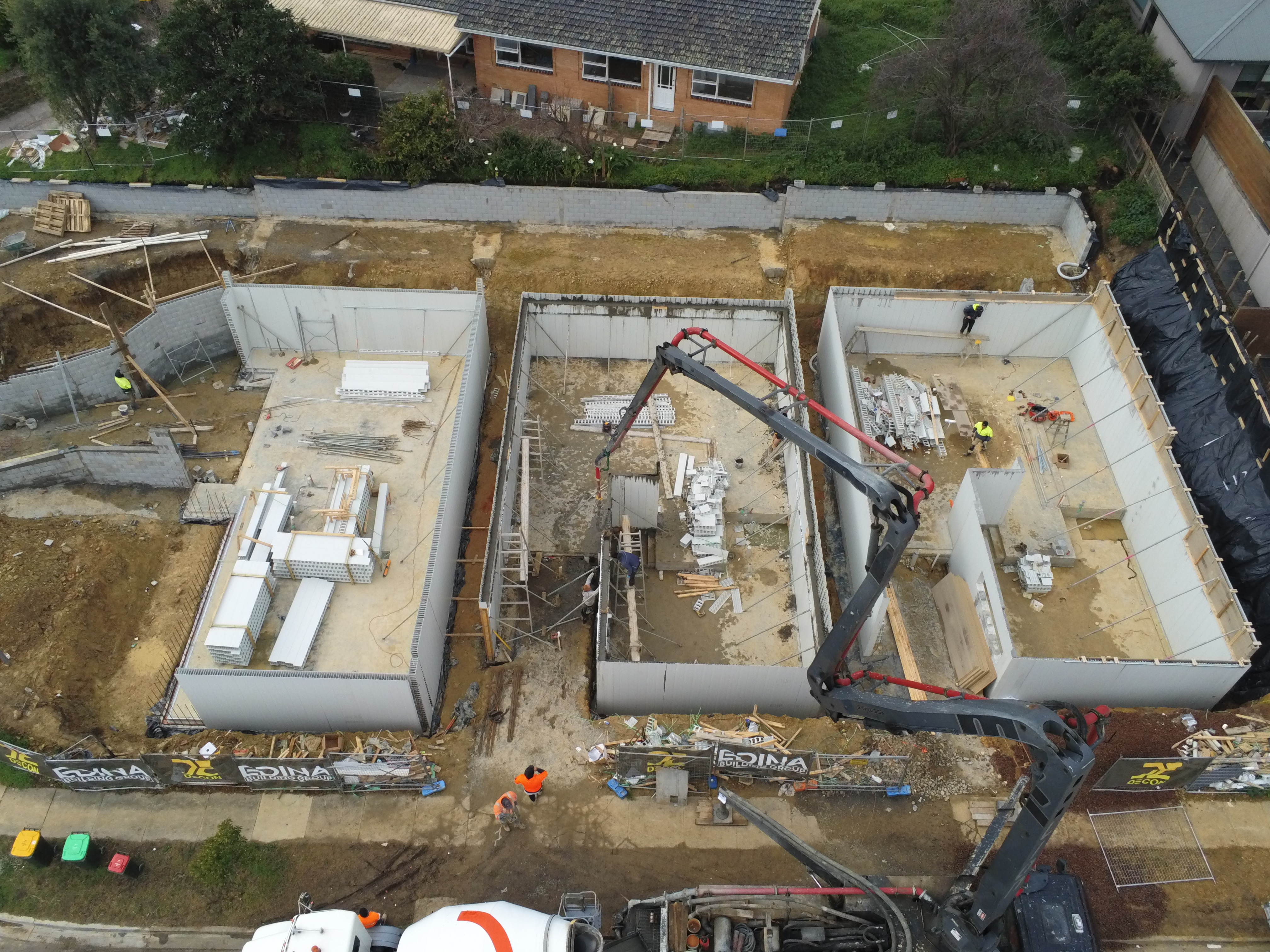 Construction drawings or construction view of the same three-unit project